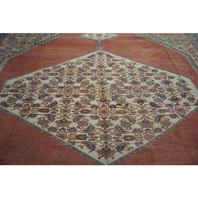 Persian 1880s Ivory Salmon Diamond Antique Persian Bakshaiesh Rug 15' X 18' Knotted Pile Wool Carpet For Sale - Image 3 of 12