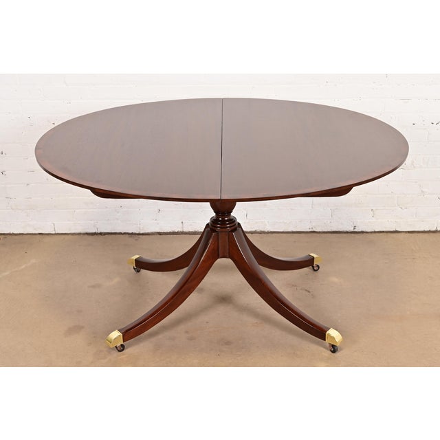 Baker Furniture Georgian Banded Mahogany Pedestal Extension Dining Table, Newly Refinished For Sale - Image 13 of 13