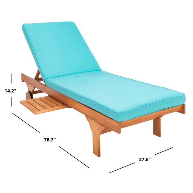Newport Chaise Lounge Chair with Side Table, Natural/Aqua Cushion For Sale In Philadelphia - Image 6 of 13