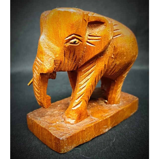 Vintage Rustic Artisan Craft Hand-Carved Wooden Elephant Figurine For Sale In New York - Image 6 of 8