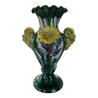 Antique Oaxaca Drip Glaze Appplied Flower Vase For Sale