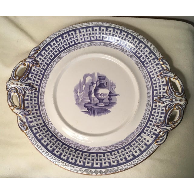 English Mid 19th Century Round Handled PurpleTransfer Ware Plate/Platter For Sale - Image 3 of 3