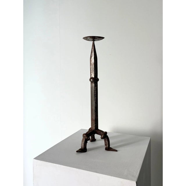 Metal French Brutalist Iron Pricket Candleholder, 1940s For Sale - Image 7 of 7
