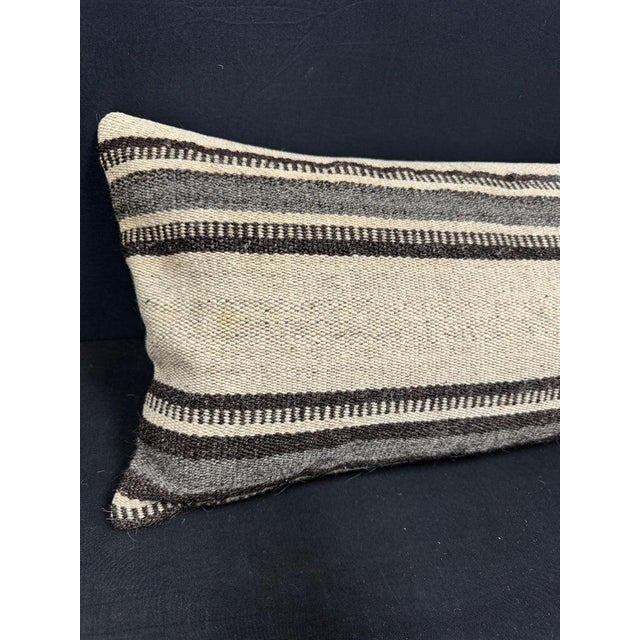 Turkish Hemp Pillow Cushion Natural Beige Black Cushion Cover 14x40 #30467 Enhance your home decor with our Kilim Pillow...