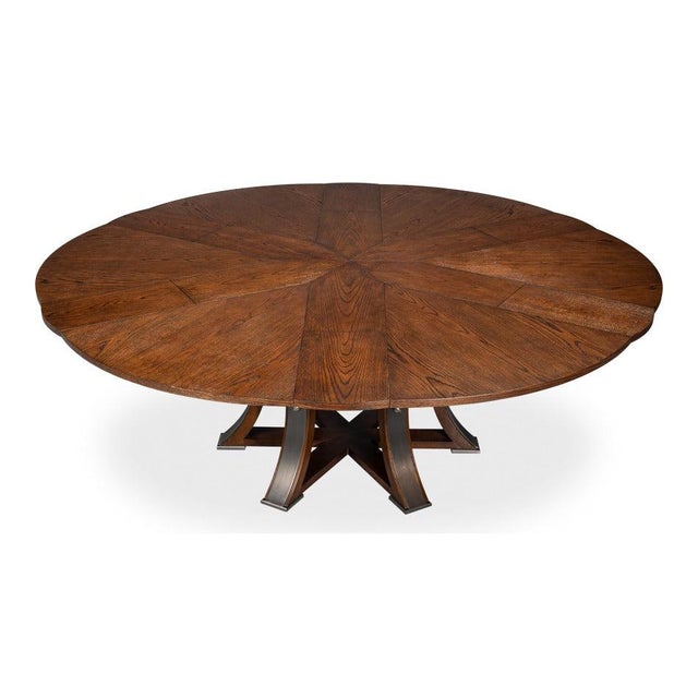 Transitional Round Jupe Dining Table, Large – Warm Brown Oak For Sale - Image 9 of 12