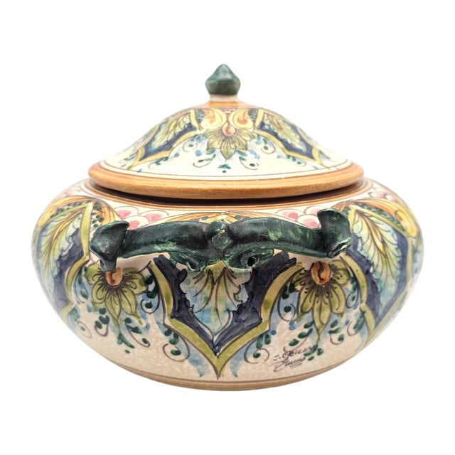 Ceramic Late 20th Century Erice Ceramica Ericina Sicilian Hand Painted Majolica Lidded Tureen 10.5" For Sale - Image 7 of 18