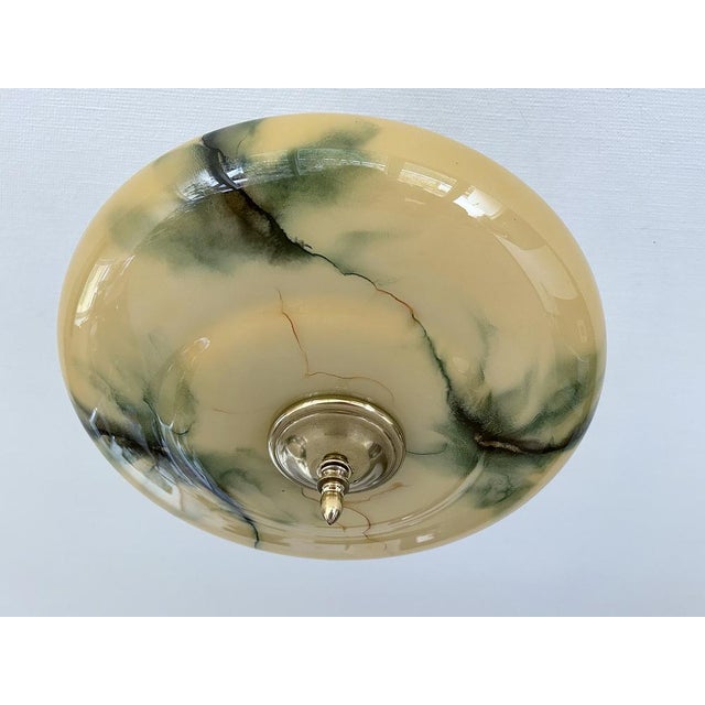 Art Deco Pendant Light in Amber Green Marble Glass, 1930s For Sale - Image 11 of 18