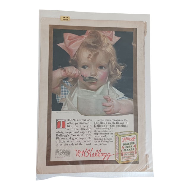 Early 20th Century J. C. Leyendecker Original Kellog's Corn Flakes Magazine Ad 1916, Girl in Pink Bow For Sale