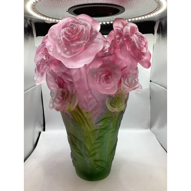 1970s Art Glass Vintage Crystal Multi Color Rose Vase, Signed France For Sale - Image 9 of 10