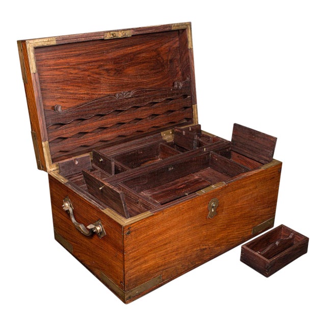 1880s Victorian Antique Campaign Correspondence Box, Indian, Colonial Writing Case For Sale