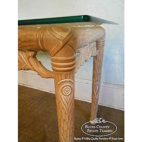 Carved Naturalistic Solid Maple Glass Top Sofa Table For Sale In Philadelphia - Image 6 of 12