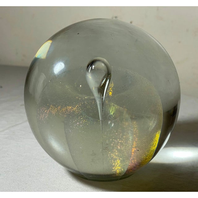 1980s Rw Stephen Iridescent Hand Blown Art Studio Glass Paperweight Teardrop Sphere For Sale In New York - Image 6 of 14
