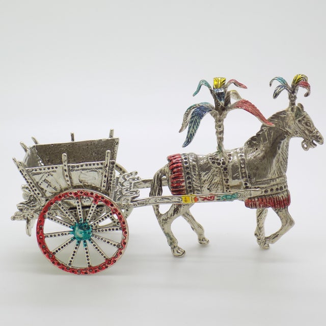 Large Vintage Italian Handmade Silver Carretto Siciliano Carriage with Enameled Parts, Sicily, 1980s For Sale - Image 13 of 13