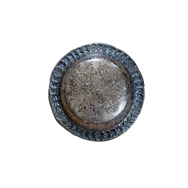 Elevate your collection with this distinctive antique tinned copper shallow bowl. Meticulously hand-forged, it features a...