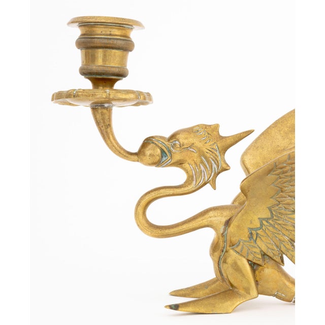 Pair of Vintage Dragon Form Bronze Candlestick Holders For Sale - Image 4 of 10