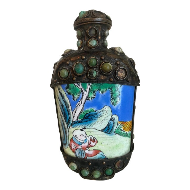 Late 19th Century Stone Inlaid Snuff Bottle For Sale