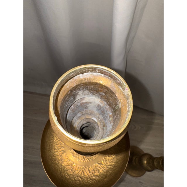 Metal Large 39" Vintage Moroccan Brass Floor Candlesticks - A Pair For Sale - Image 7 of 8
