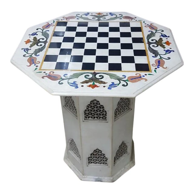 Vintage Italian Marble Inlaid Chess Table For Sale