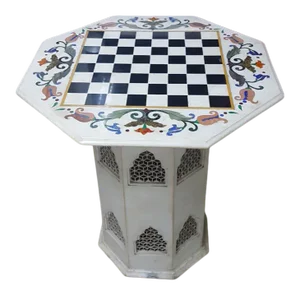 Vintage Italian Marble Inlaid Chess Table