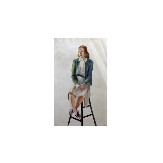 Original 1940's Watercolor Painting of a Woman For Sale - Image 6 of 6