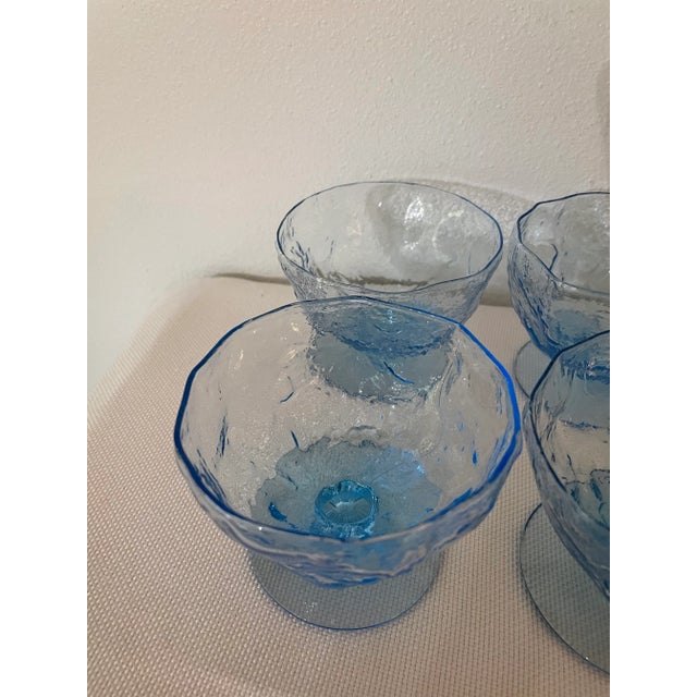 Mid-Century Modern 1960’s Morgantown Crinkle Blue Tall Sherbet Glasses- Set of 6 For Sale - Image 3 of 8