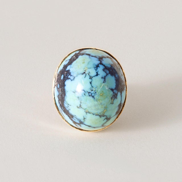 Contemporary Vintage 18k Rose Gold 20.88 Carat Turquoise Dome Cocktail Ring, Size 7.75 For Sale - Image 3 of 7