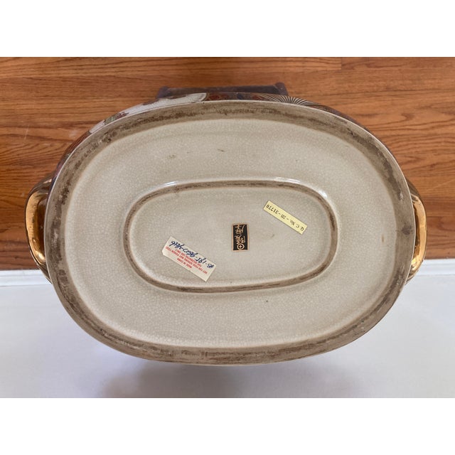 Ceramic Mid 20th Century Hand Painted Famille Rose Porcelain Foot Bath Cache Pot Oval Basin For Sale - Image 7 of 9