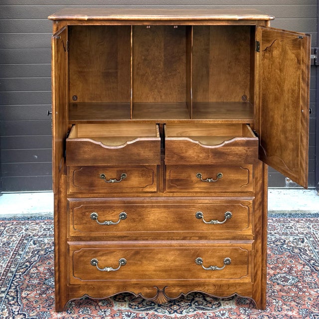 Ethan Allen 1980s Ethan Allen Country French Solid Birch 6 Drawer Highboy Armoire Dresser (26-5305 Fruitwood) For Sale - Image 4 of 18