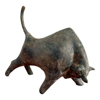 Vintage Fighting Bull Cast Iron Sculpture by Miyazawa Kanae, 1960s For Sale