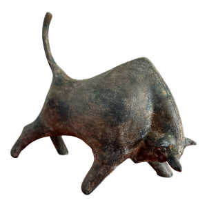 Vintage Fighting Bull Cast Iron Sculpture by Miyazawa Kanae, 1960s