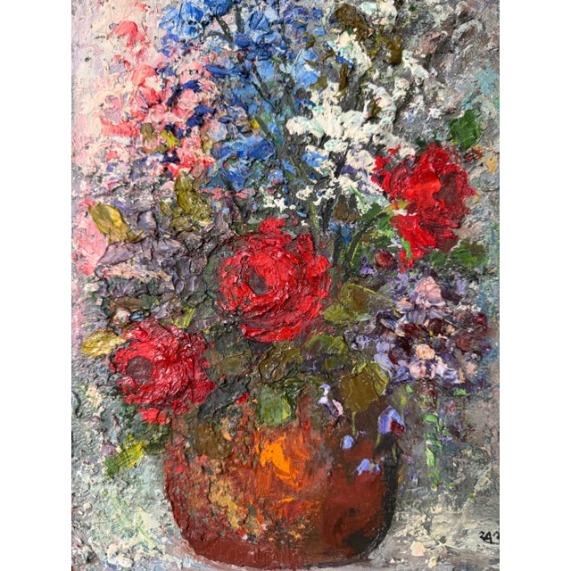Mid-Century Modern Zaza Meuli (Italian–American, B. 1892) Heavy Oil Impasto Still Life Painting For Sale - Image 3 of 11