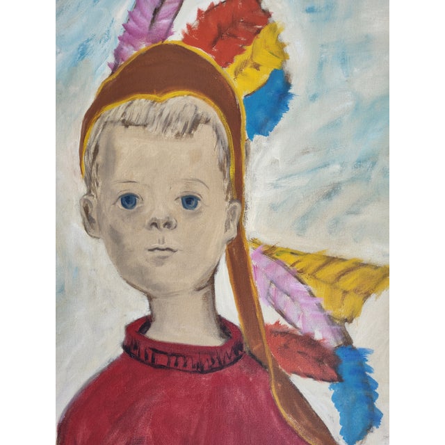 1950s Mid Century Modernist Oil Portrait Painting by Woodstock Art Colony Artist Carolyn Haeberlin 1956 "Indian" For Sale - Image 5 of 18