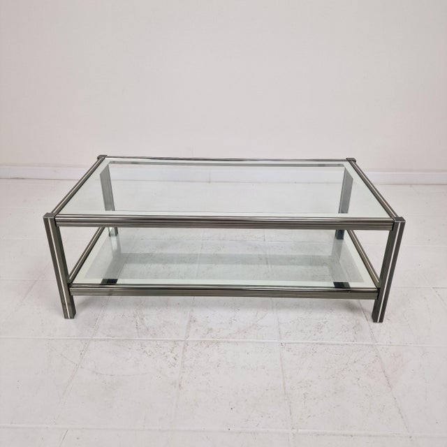 Mid-Century Modern Vintage Glass & Metal Coffee Table, 1990s For Sale - Image 3 of 10