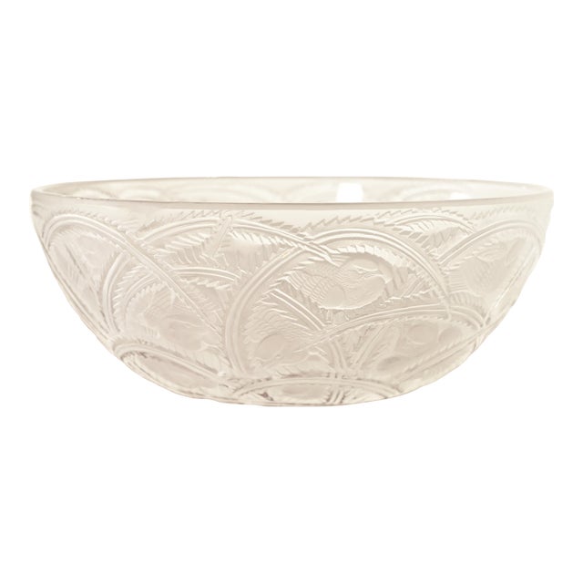 Lalique "Pinsons" Art Deco Frosted Crystal Glass Bowl, Circa 1930s For Sale