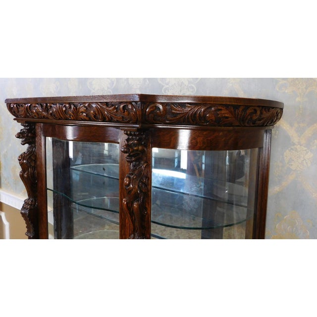 Antique Victorian Carved Figural Quartered Oak Curved ...