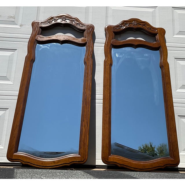 Pair of Vintage Drexel Heritage French Provincial Fruitwood Carved Mirrors, 1970s For Sale - Image 10 of 12