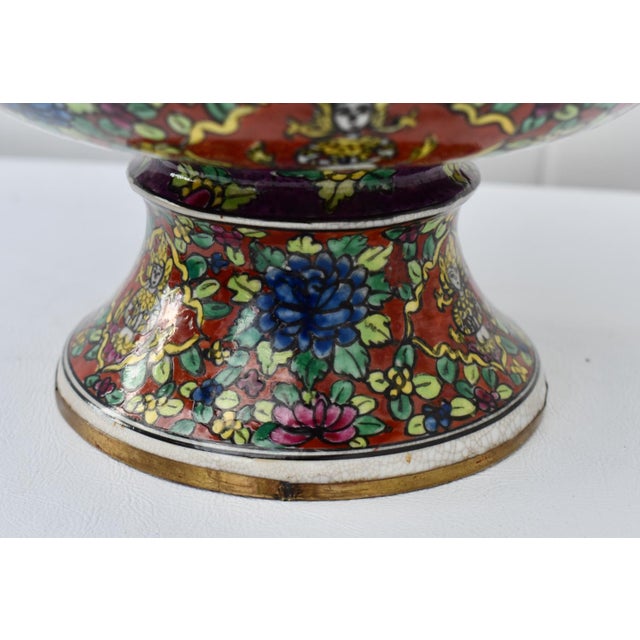 Vtg. Thia Benjarong Enamel Painted Ceramic Bowl W/Brass Rim For Sale - Image 4 of 18