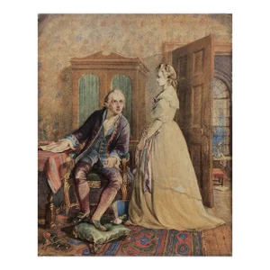 Antique Watercolor of a Man and Woman