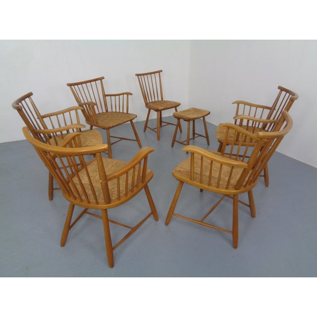 Living room or dining room ensemble consisting of five armchairs, one armless chair, and a stool by Arno Lambrecht for WK...