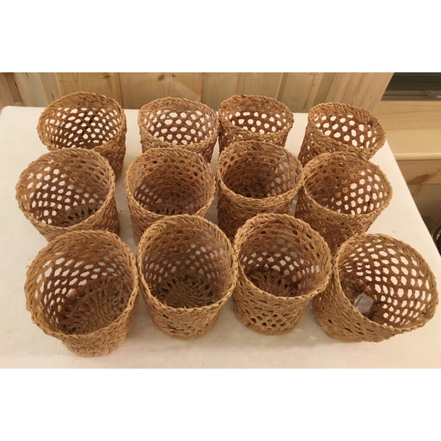 Saks 5th Ave. MidCentury Modern Rattan Drink Glass Holders Set of 12 Chairish