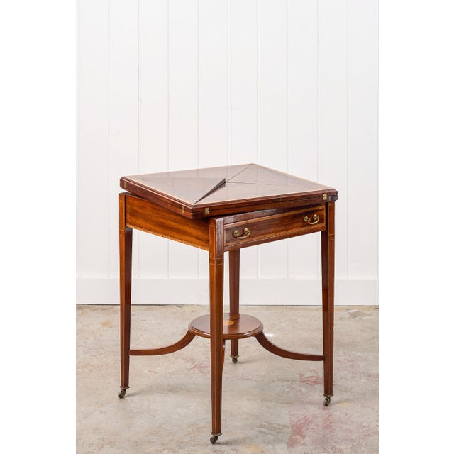 1910s Edwardian Mahogany Envelope Card Table For Sale - Image 4 of 18