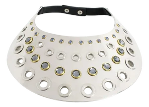 Sonia Rykiel Silvered Metal Bib Necklace with Blue Glass Cabochons