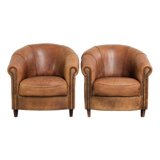 Vintage Sheepskin Club Armchairs, Set of 2 For Sale