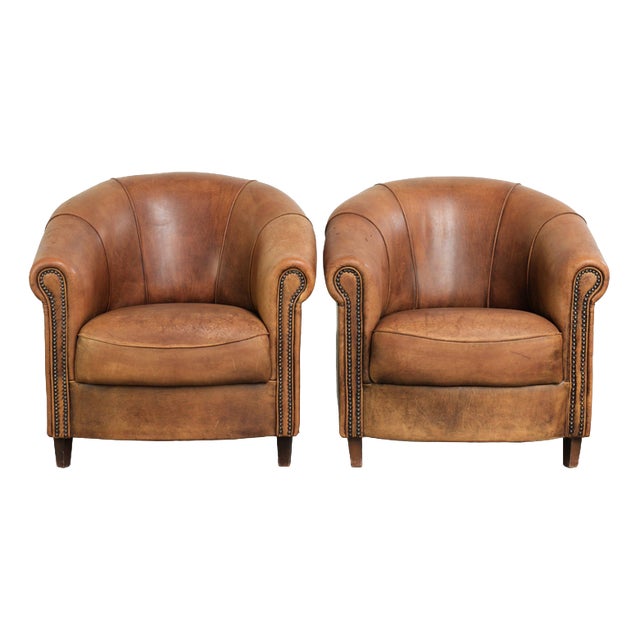 Vintage Sheepskin Club Armchairs, Set of 2 For Sale