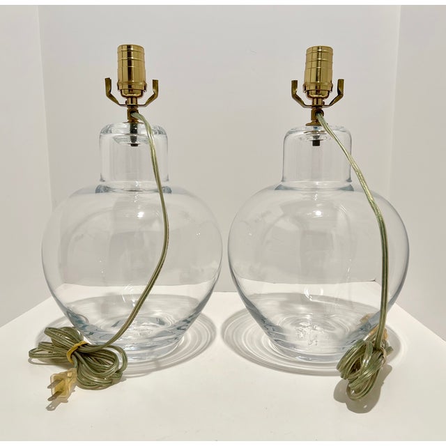 Pair Of Simon Pearce Hand Blown Glass Globe Table Lamps Signed 15” 3-Way Elevate your interior with this elegant pair of...