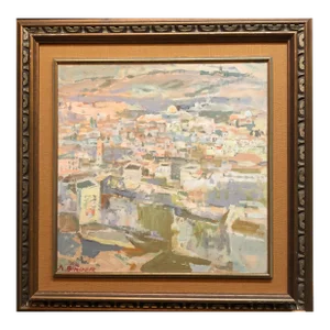 Avraham Binder, Large Abstract landscape of Jerusalem Israeli Oil Painting Judaica, c. 1950's