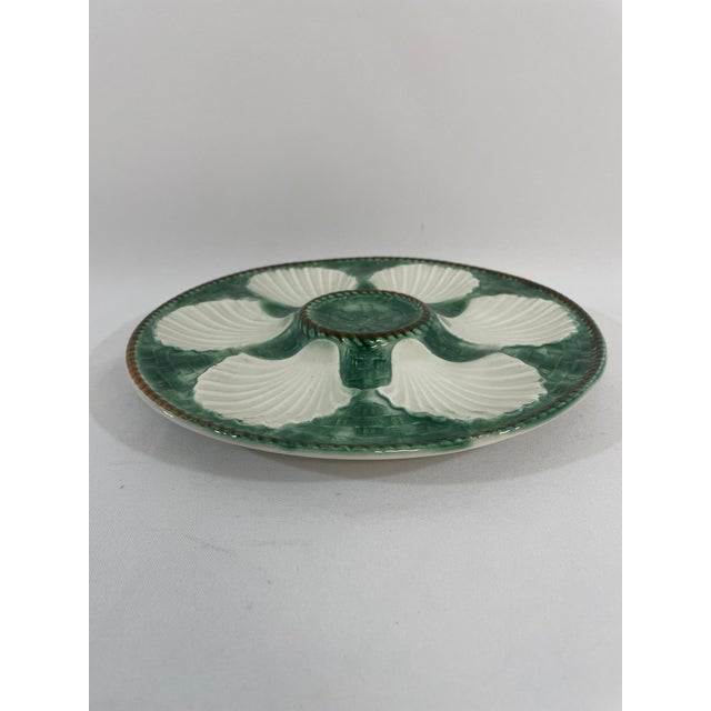 1950s 1950s French Longchamp Green and White Oyster Plate For Sale - Image 5 of 16
