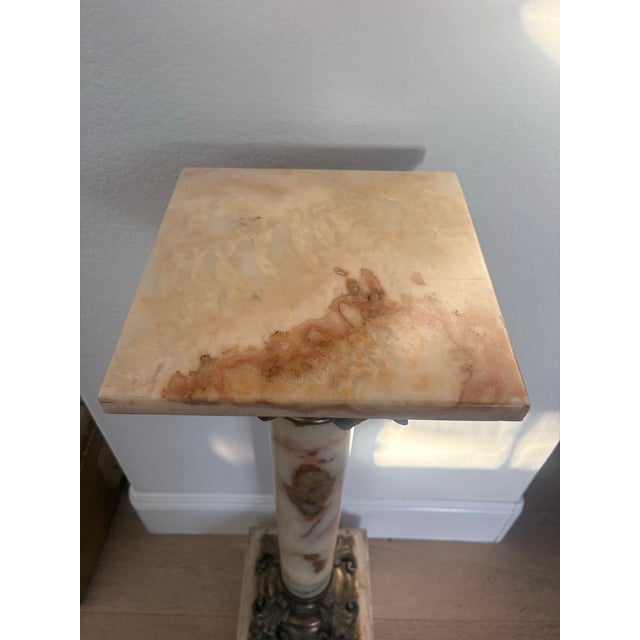 Antique Neoclassical Onyx Pedestal With Ornate Acanthus Metal Mounts For Sale - Image 12 of 12