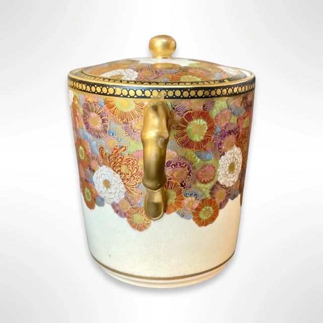 Japanese Early 20th Century Japanese Satsuma Dual-Handle Jar With Lid, Stamped For Sale - Image 3 of 6