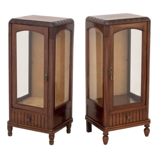 Art Deco Walnut Display Cabinets, Pair For Sale